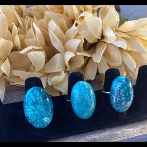 New 3pc Large Boho Style Turquoise Ring Set